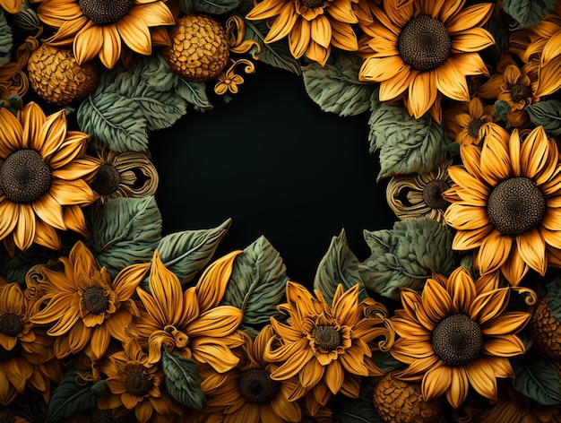 Photo sunflower border black background