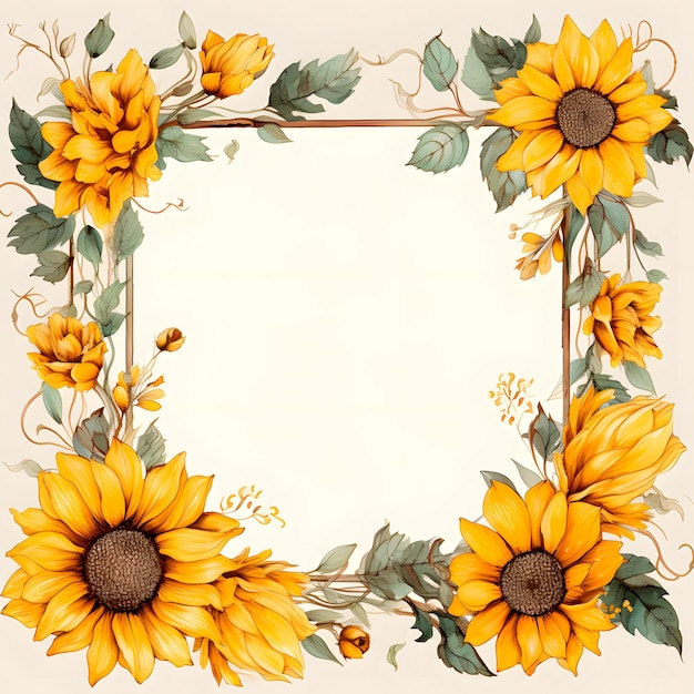 Photo sunflower border frame watercolor flowers