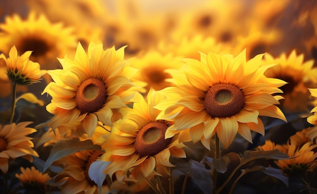 太陽の花を育てる自然 太陽の農業 畑 夏の太陽の光 黄色い草原