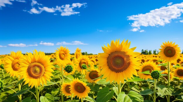 Photo sunflower field under a blue sky