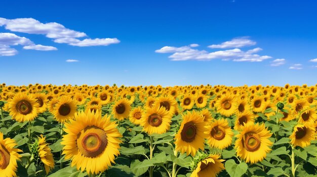 Sunflower field under a brilliant blue sky