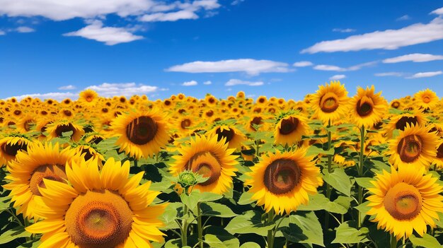 Sunflower field under a brilliant blue sky