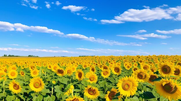 Sunflower field under a brilliant blue sky