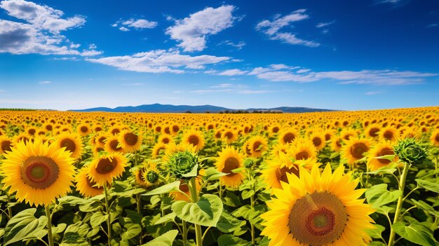 Sunflower field under a brilliant blue sky