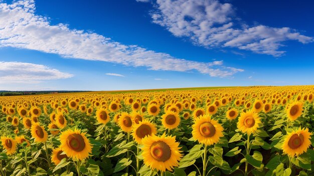 Sunflower field under a brilliant blue sky