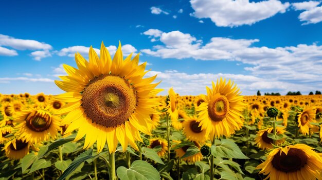 Sunflower field under a brilliant blue sky