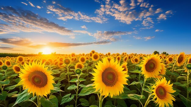 Sunflower field under a brilliant blue sky