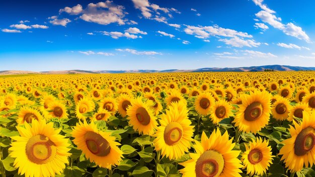 Sunflower field under a brilliant blue sky