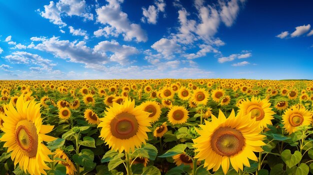 Sunflower field under a brilliant blue sky