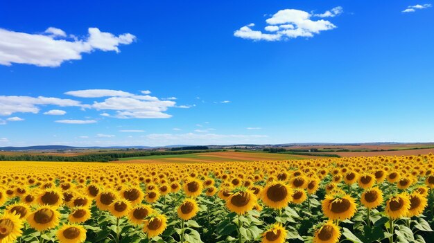 Sunflower field under a brilliant blue sky