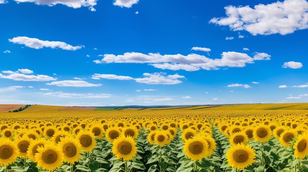 Sunflower field under a brilliant blue sky