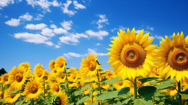 Sunflower field under a brilliant blue sky