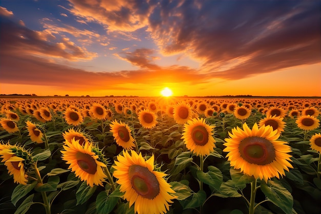 Sunflower field during sunset background sunflower oil production