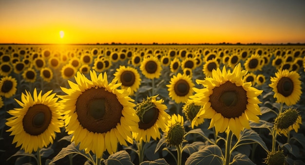 Sunflower field at sunset Beautiful summer landscape with sunflowers