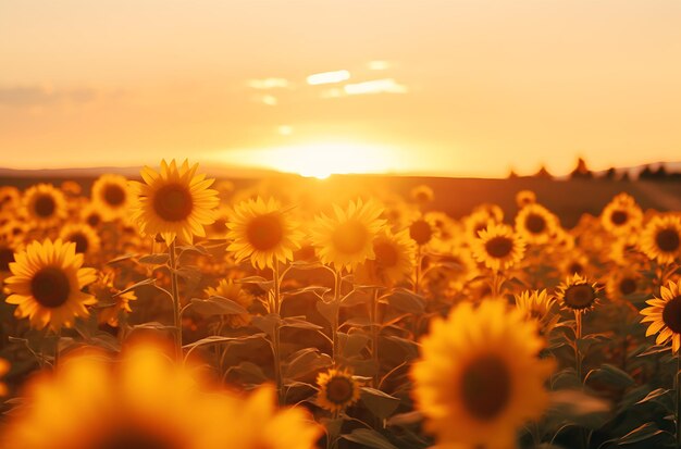 Sunflower field at sunset generative ai