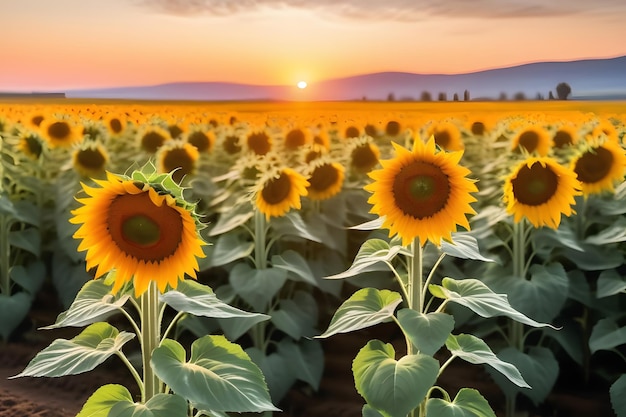 sunflower field at sunset Generative AI