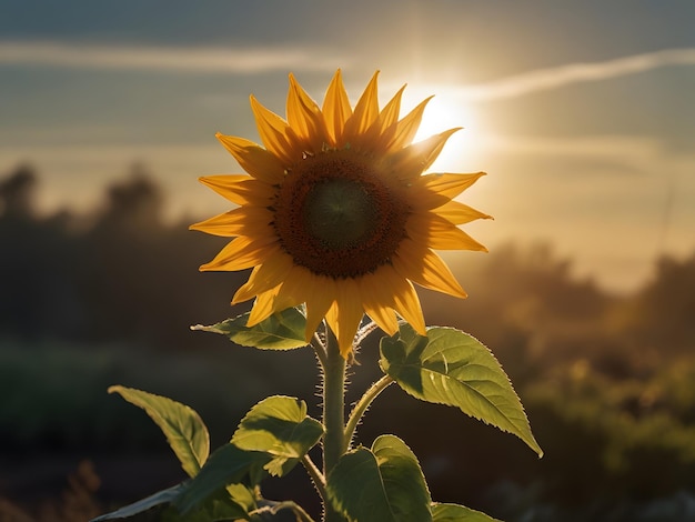 Foto girasole nel campo al tramonto girasole sullo sfondo naturale