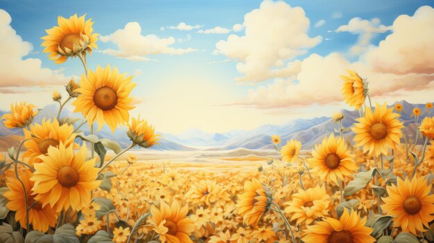 A sunflower field watercolor loose brushstrokes warm tones AI Generative