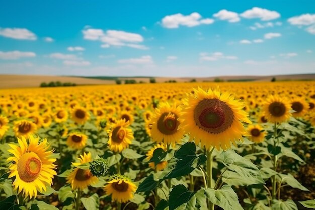 Sunflower of field with blue skygenerative ai