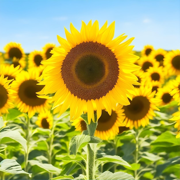 Sunflower field with sunlight closeup