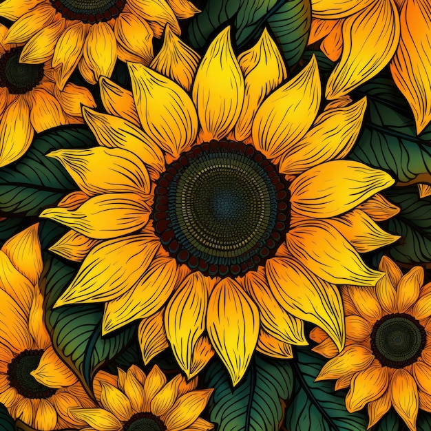 Sunflower floral pattern background design pattern design with sunflower