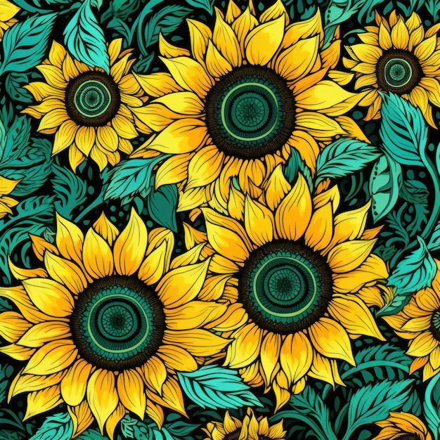 Sunflower floral pattern background design pattern design with sunflower