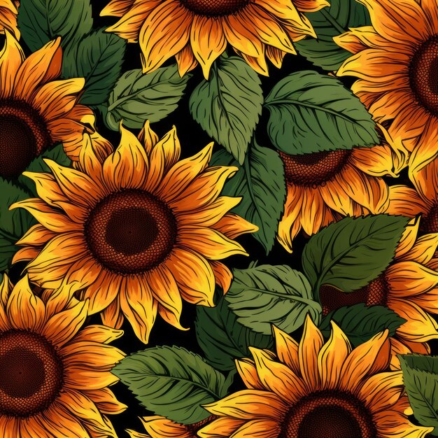 Photo sunflower floral pattern background design pattern design with sunflower