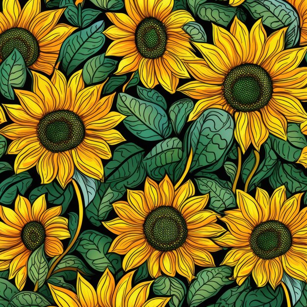 Sunflower floral pattern background design pattern design with sunflower