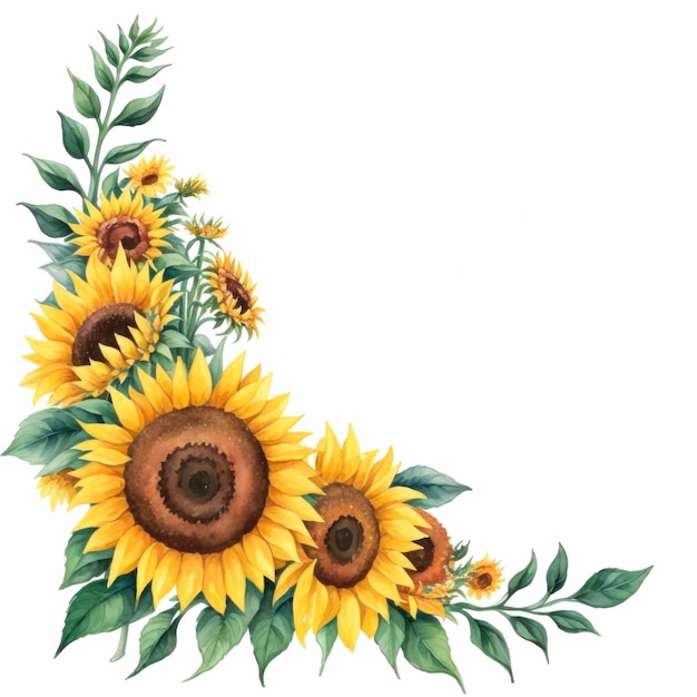 Sunflower floral Watercolor border illustration AI Generative