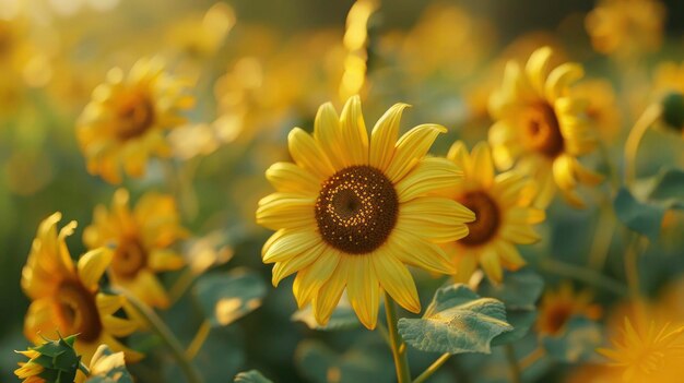 sunflower garden in a sunny day with soft sun light