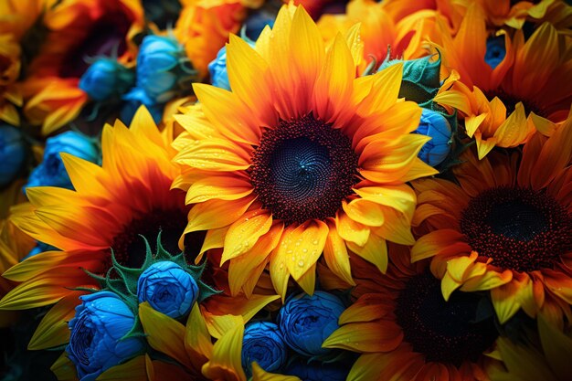 Фото Солнечный сад с яркими цветами