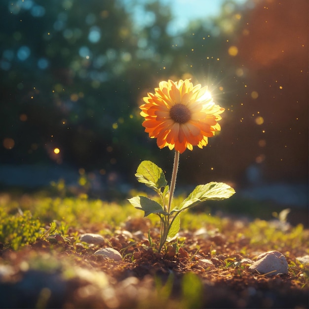 A Sunflower In The Ground In The Light of Sun