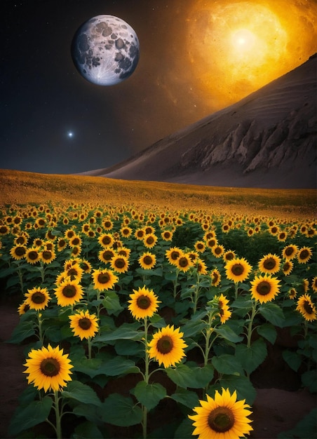 sunflower growing on the moon