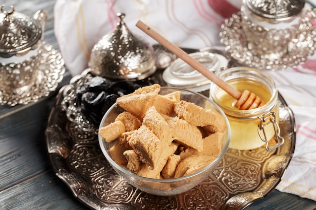 Photo sunflower halva on the table.