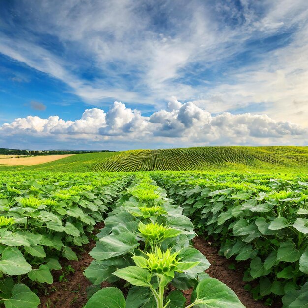 Sunflower Haven Sprawling Field of Tender Young Crops