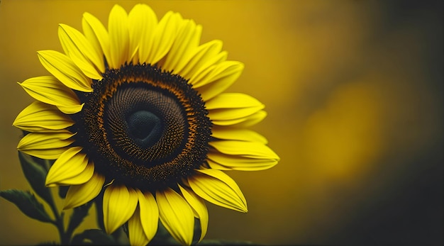 Sunflower on horizontal blur background with copy space