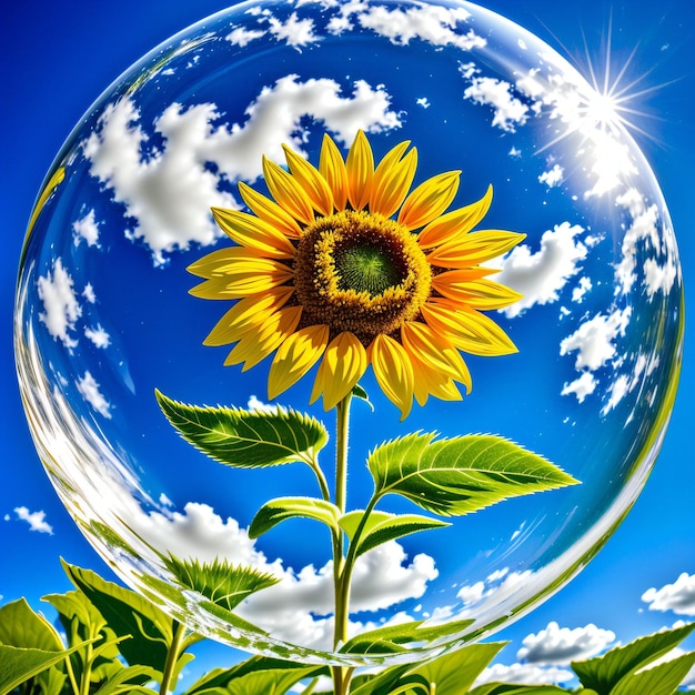 sunflower inside a bubble