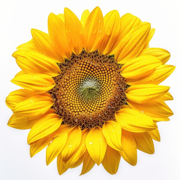 A sunflower is shown against a white background.