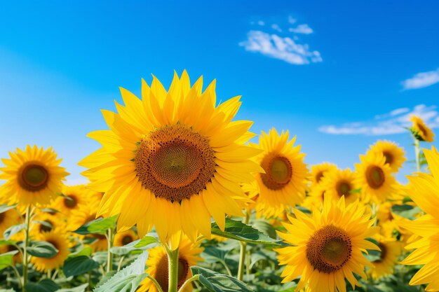 Sunflower meadow under a blue sky