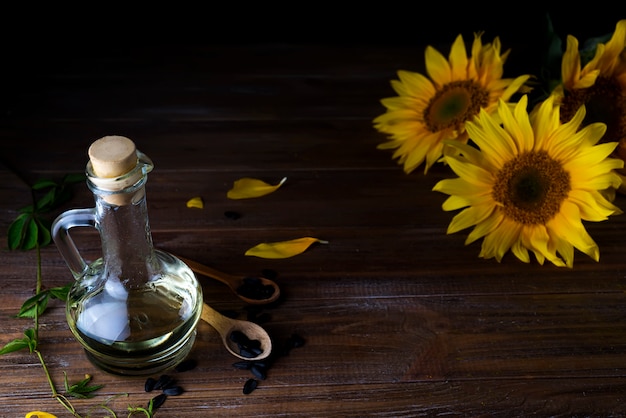 Sunflower oil in bottle glass