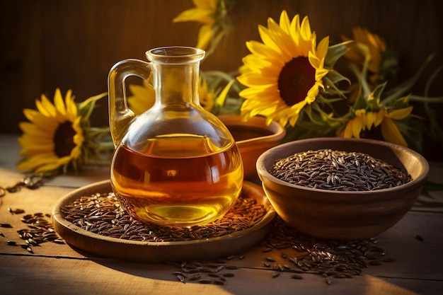 Sunflower oil extracted from its seeds Generative Ai