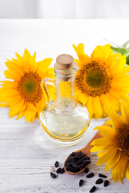 Sunflower oil, seeds and flower