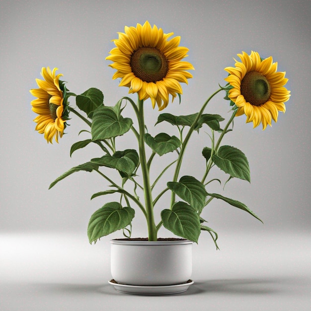 Sunflower plant in pot cartoon isolated generated by AI