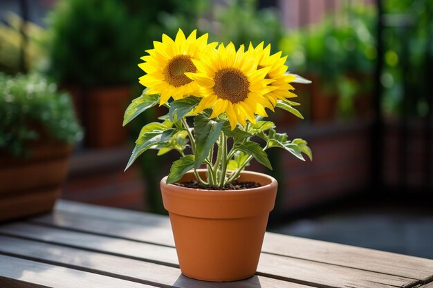 Photo sunflower plant in the pot