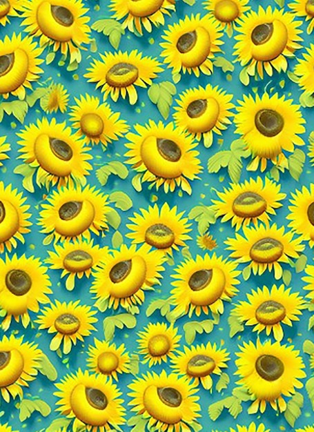 Sunflower seamless floral fabric pattern background inspired by a garden of blooming sunflowers