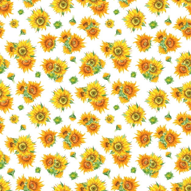 Sunflower seamless pattern in watercolor