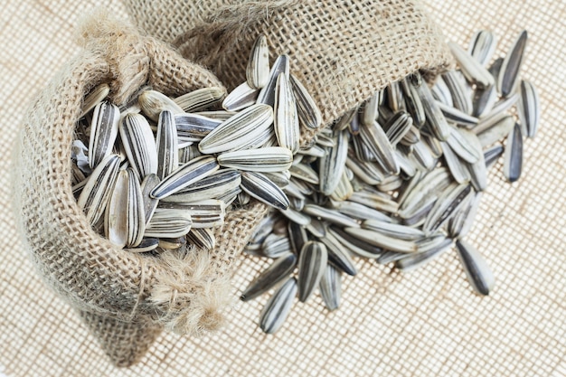 Sunflower seeds in sacks.