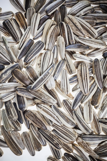 sunflower seeds on a white background.