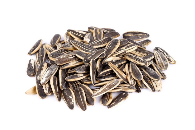 Sunflower seeds on white