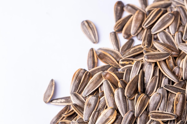 Sunflower and sunflower seeds on the white background